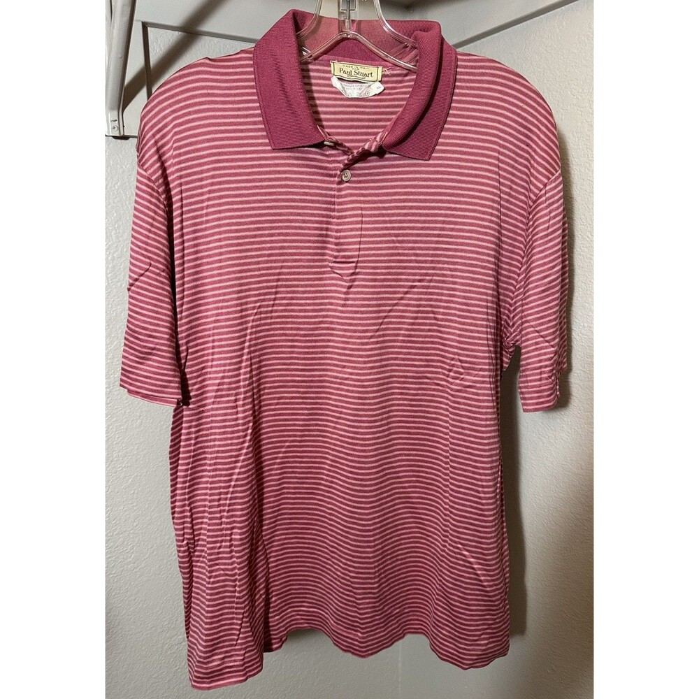 Vintage Paul Stuart Striped Polo Shirt Men XL Made In Italy Single Stitch Red